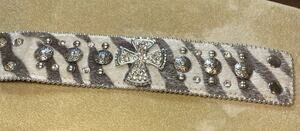 Leather Wide Cuff Bracelet Zebra Print Rhinestone Cross calf Hair Cowgirl Bling
